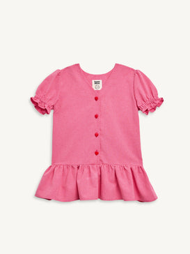 dziecięca sukienka w kratę różowa z falbanką wild berry przód