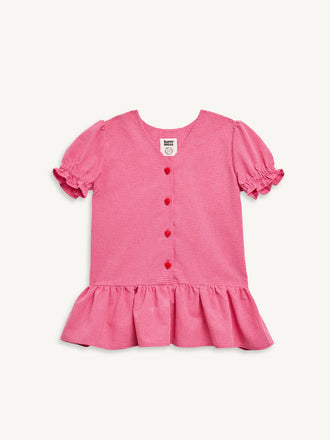 dziecięca sukienka w kratę różowa z falbanką wild berry przód