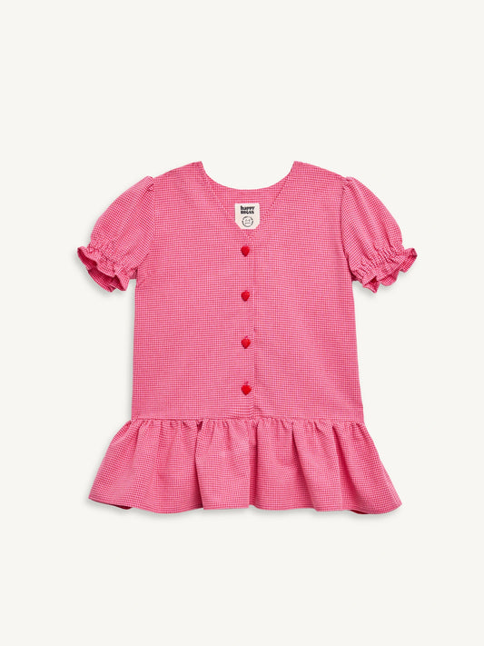 dziecięca sukienka w kratę różowa z falbanką wild berry przód