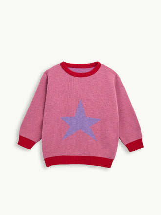 sweter dziecięcy dziecko pink star gwiazda przód wool blend