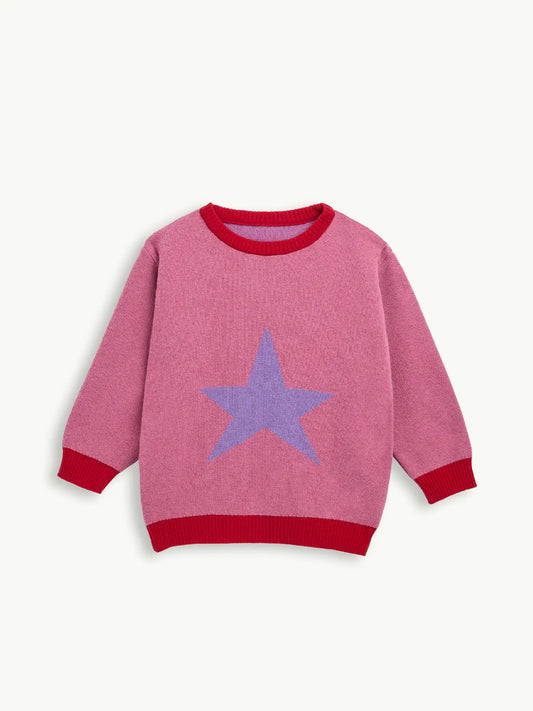 sweter dziecięcy dziecko pink star gwiazda przód wool blend