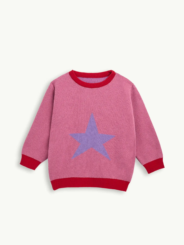 sweter dziecięcy dziecko pink star gwiazda przód wool blend