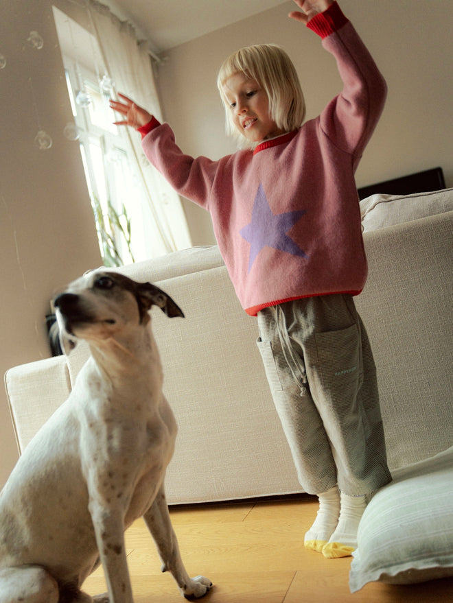 sweter dziecięcy dziecko pink star gwiazda przód wool blend