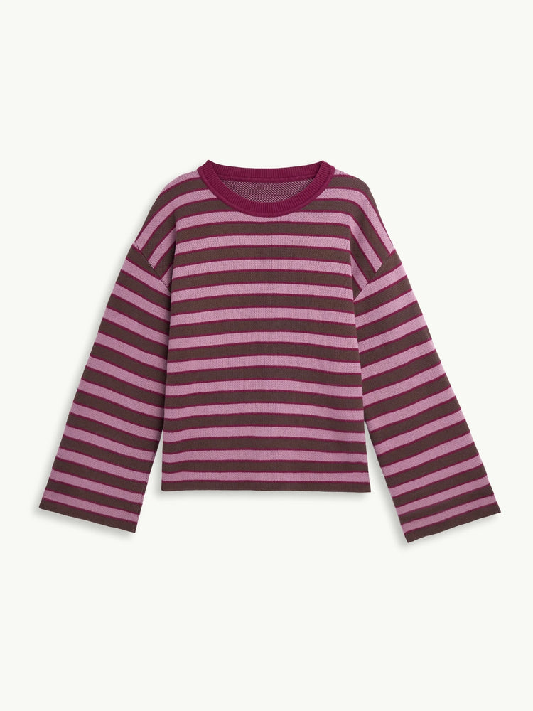 sweter bawełna organiczna paski berry stripes organic cotton sweater bio-baumwolle pullover damenpullover przód 