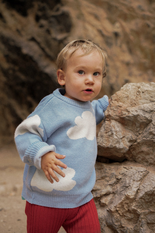 sweter dziecięcy cloudy chmury błękitny dziecko child sweater kid detale