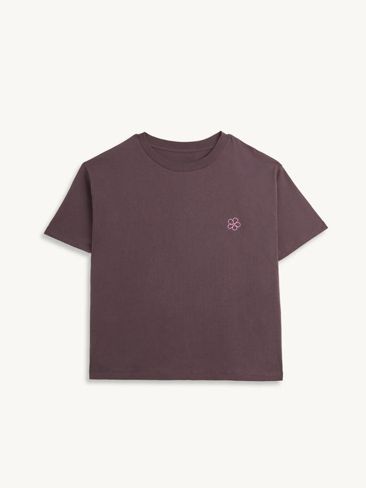 t-shirt damski brązowy flower power bawełna organiczna organic cotton przód