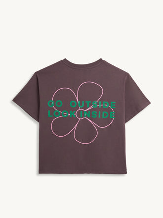 t-shirt damski brązowy flower power bawełna organiczna organic cotton tył