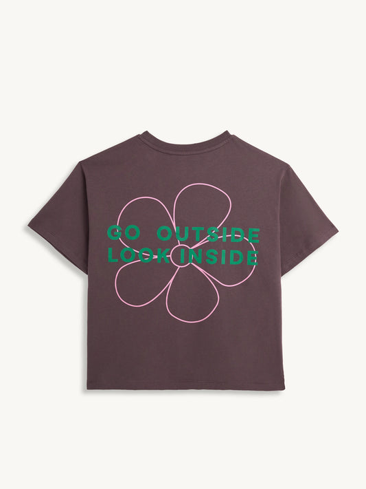 t-shirt damski brązowy flower power bawełna organiczna organic cotton tył