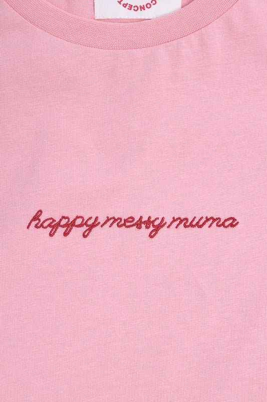 t-shirt damski różowy muma bawełna organiczna dzień matki detal