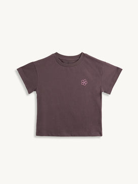 t-shirt dziecięcy brązowy flower power bawełna organiczna organic cotton przód