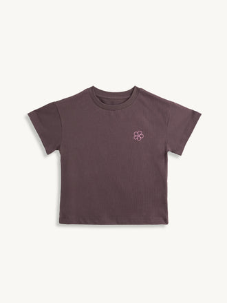 t-shirt dziecięcy brązowy flower power bawełna organiczna organic cotton przód