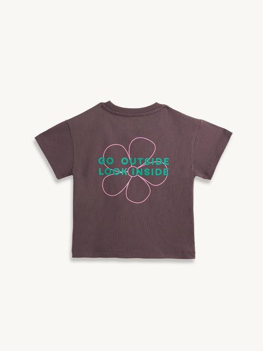 t-shirt dziecięcy brązowy flower power bawełna organiczna organic cotton tył