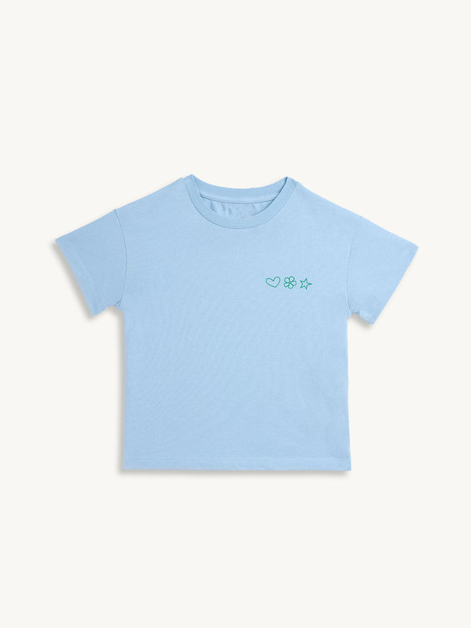  t-shirt dziecięcy niebieski go outside look inside bawełna organiczna organic cotton przód koszulki