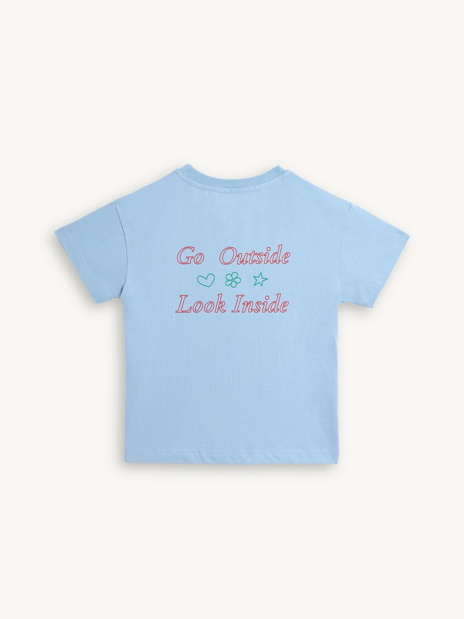  t-shirt dziecięcy niebieski go outside look inside bawełna organiczna organic cotton tył koszulki