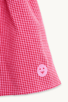 top dziecięcy z falbanką wild berry krata różowy detal