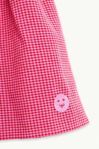 top dziecięcy z falbanką wild berry krata różowy detal