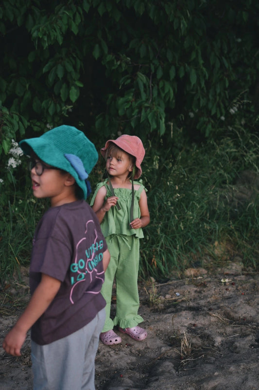 dziecięcy top matcha green w kratę karata vichy dzieci kapelusze t-shirt zestaw set spodnie