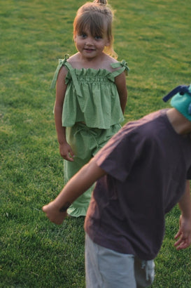 dziecięcy top matcha green w kratę karata vichy dzieci zestaw spodnie 