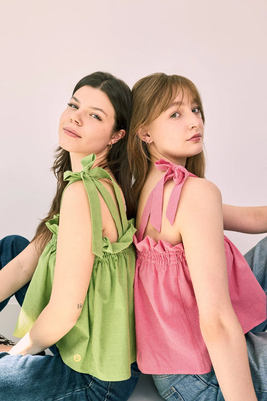 top damski wild berry krata vichy różowy modelki top matcha green