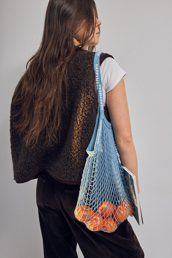 torba bawełniana siatkowa ice blue outfit