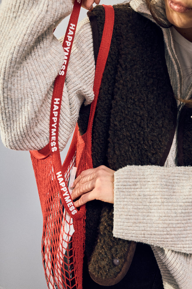 torba bawełniana siatkowa retro red detal