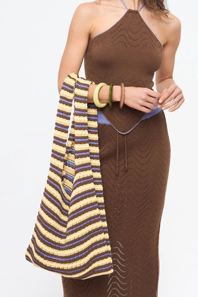 letnia dzianinowa torebka w paski  bawełna organiczna organic cotton crochete bag banana palm strickhandtasche bio-baumwolle handtasche