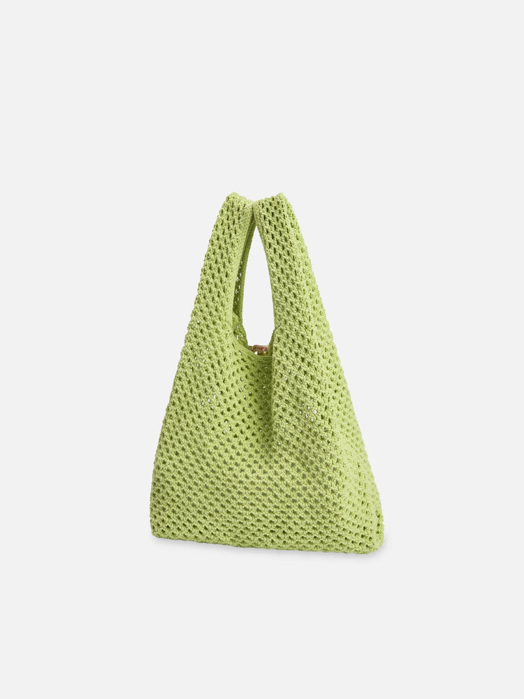 letnia dzianinowa torebka zielona bawełna organiczna organic cotton crochete bag kiwi green strickhandtasche bio-baumwolle handtasche
