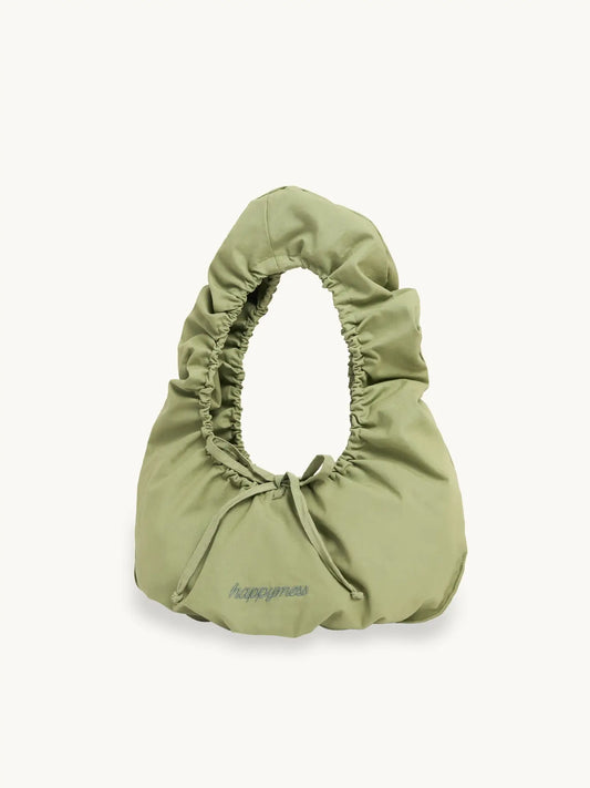 torebka bawełniana scrunchie green tea zielona organic cotton bawełna organiczna przód
