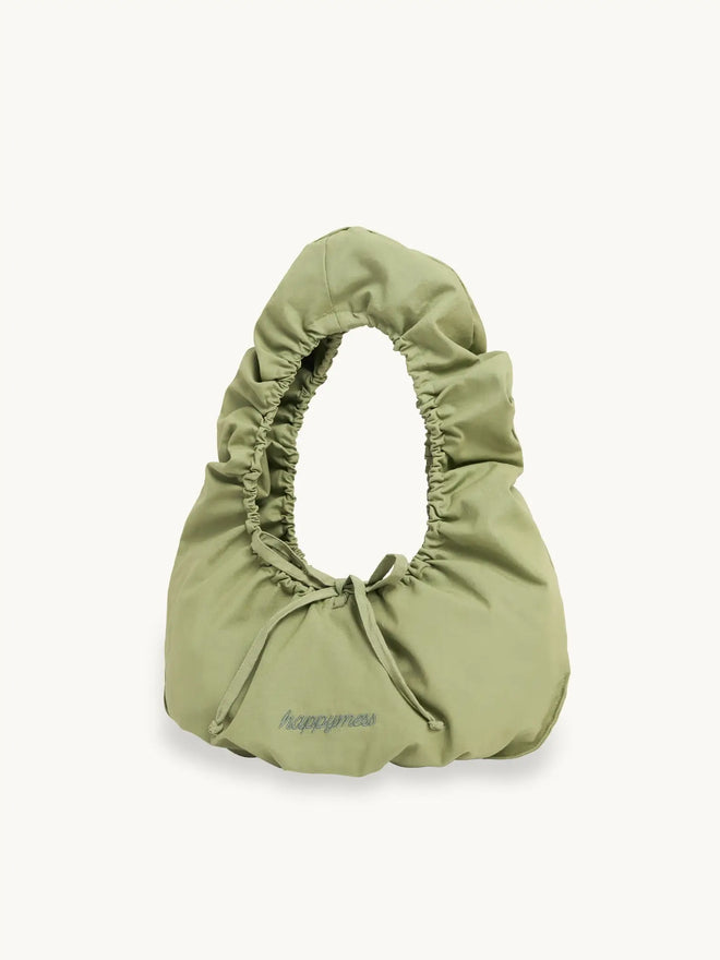 torebka bawełniana scrunchie green tea zielona organic cotton bawełna organiczna przód