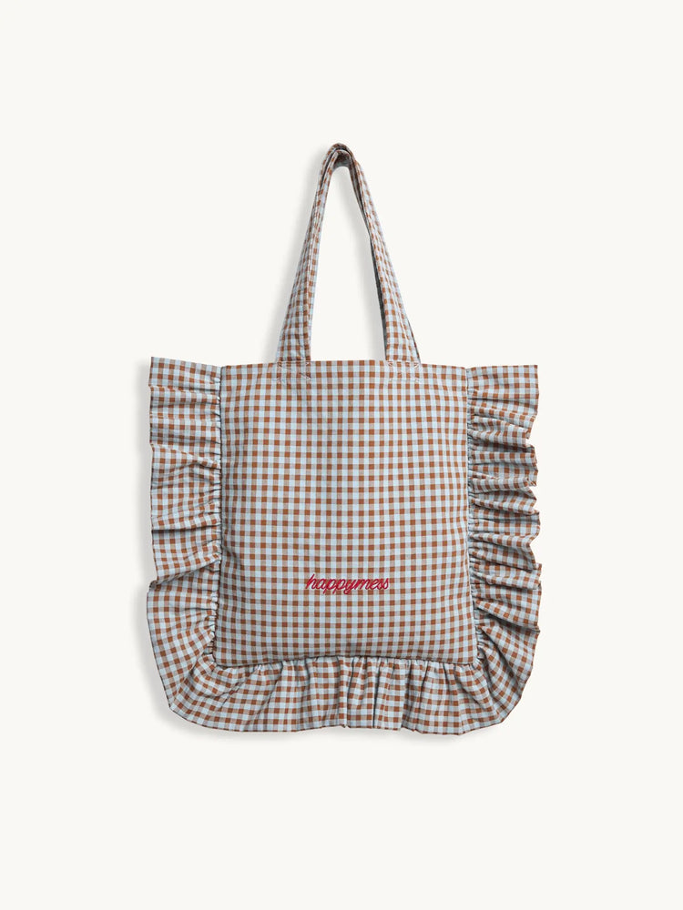 torba w kratę z falbanką foggy brown torebka bag vichy frilled przód 