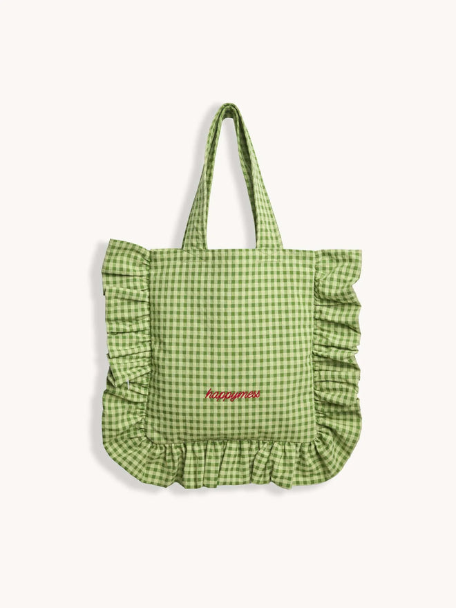 torebka w kratę z falbanką torba krata matcha green vichy bag frilled przód