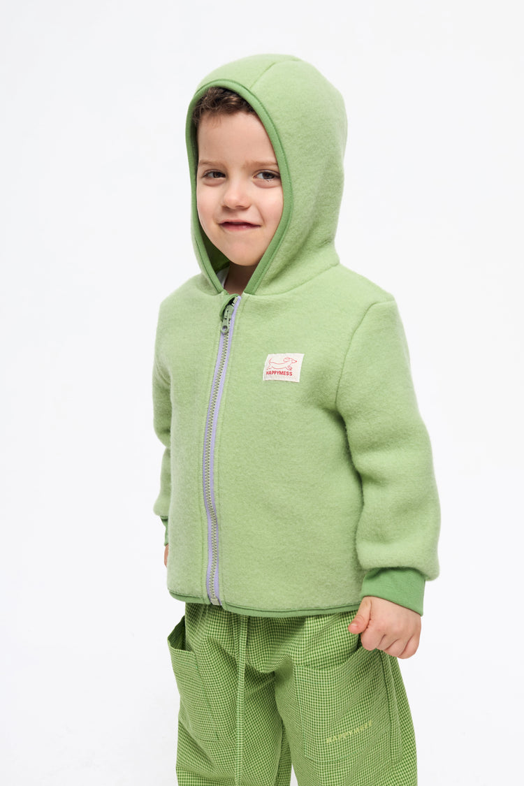 [pl][Model ma 4 lata i nosi rozmiar 3-4 lata] [en][The model is 4 years old and wears a size 3–4 years] [de][Das Model ist 4 Jahre alt und trägt die Größe 3–4 Jahre] dziecięca wełniana kurtka merino zielona całoroczna z kapturem
wool jacket green pea jacke
