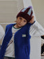 dziecięca wełniana czapka merino beanie burgundy frost paski wool hat chłopiec stylizacja kamizelka longsleeve