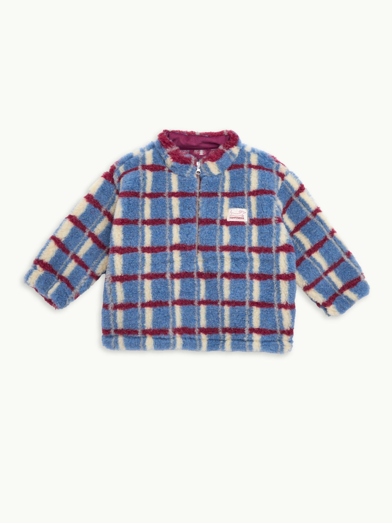 dziecięca wełniana kurtka kangurka w kratę shadow blue niebieska merino merino children's jacket przód
