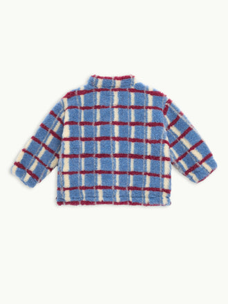 dziecięca wełniana kurtka kangurka w kratę shadow blue niebieska merino merino children's jacket tył