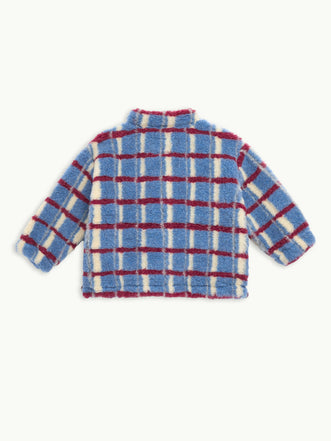 dziecięca wełniana kurtka kangurka w kratę shadow blue niebieska merino merino children's jacket tył