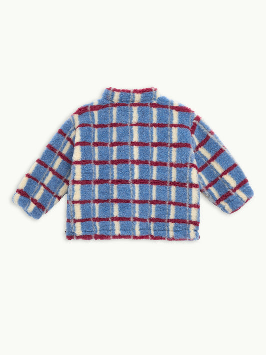 dziecięca wełniana kurtka kangurka w kratę shadow blue niebieska merino merino children's jacket tył