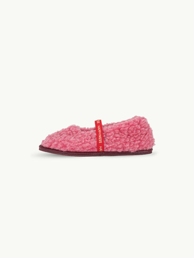 wełniane kapcie damskie merino z gumką woolen slippers dusty pink różowe bok