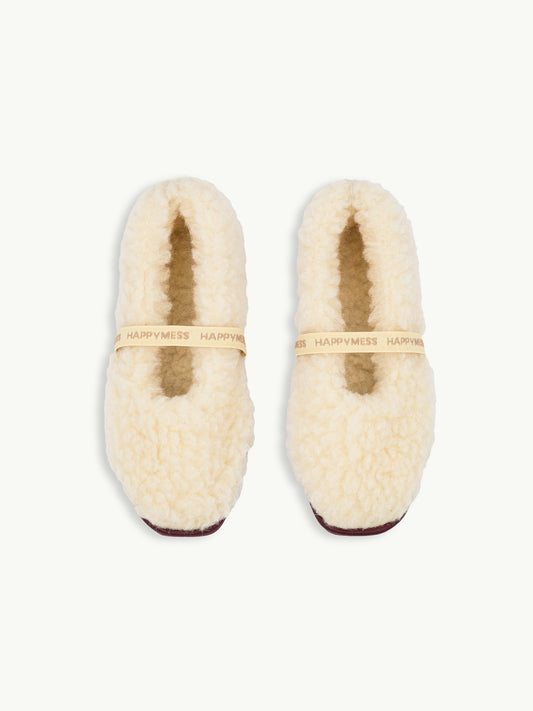 wełniane kapcie damskie merino z gumką masełkowe butter yellow woolen slippers góra