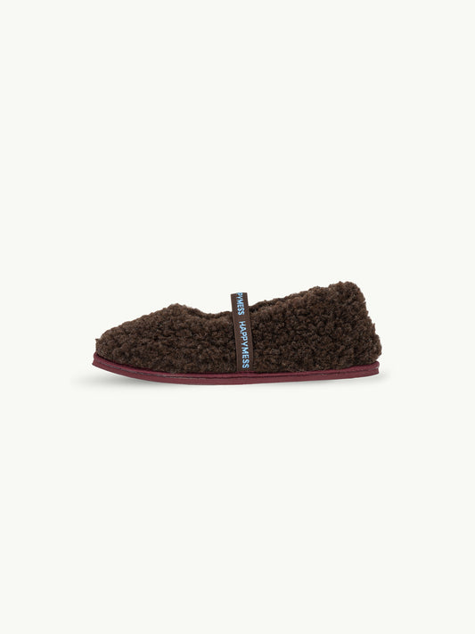 wełniane kapcie damskie merino z gumką woolen slippers brązowe chocolate brown bok
