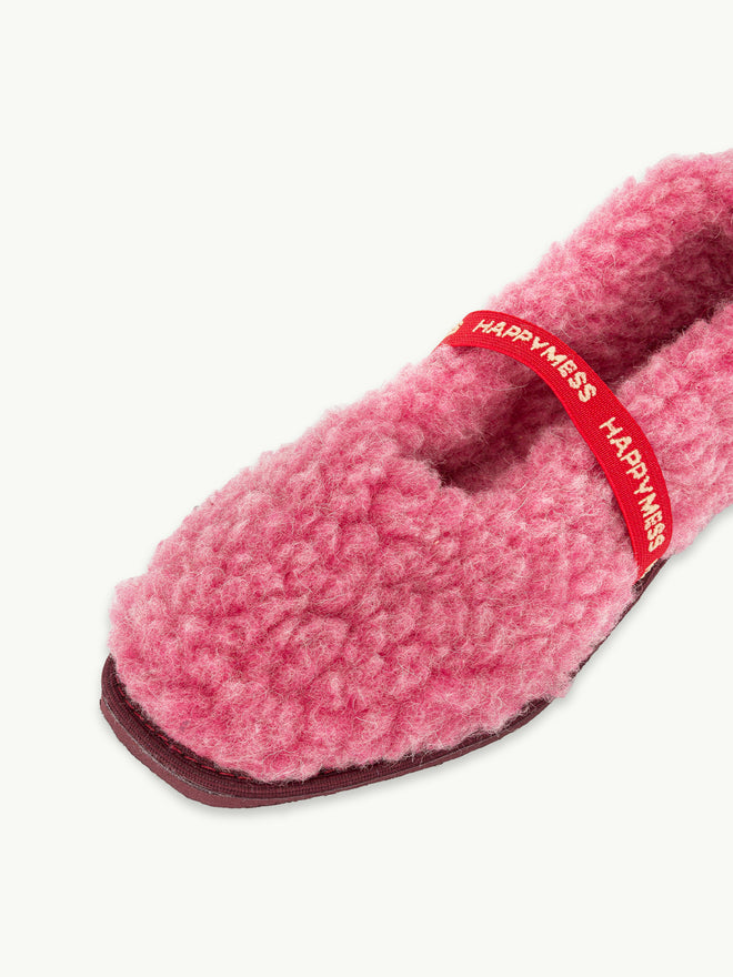 wełniane kapcie damskie merino z gumką woolen slippers dusty pink różowe detal