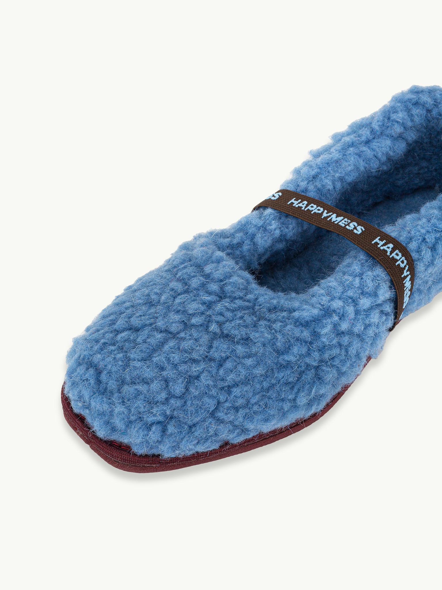 wełniane kapcie damskie merino z gumką woolen slippers niebieskie ice blue detal