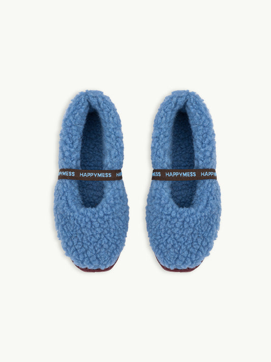 wełniane kapcie damskie merino z gumką woolen slippers niebieskie ice blue góra
