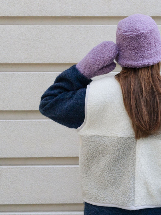 wełniane rękawiczki z klapką merino adult lilac cloud fioletowe wool mittens kapelusz kamizelka