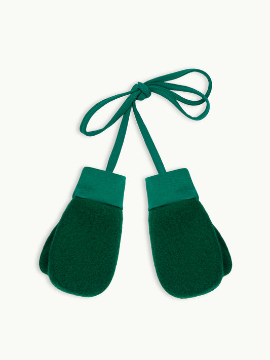 wełniane dziecięce rękawiczki merino wool mittens forest green zielone wiązanie