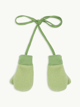 wełniane dziecięce rękawiczki merino wool mittens green pea zielone detal przód