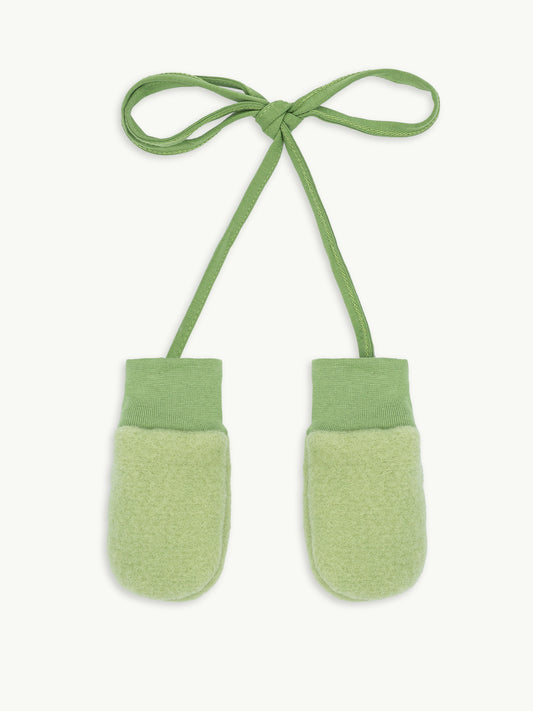 wełniane dziecięce rękawiczki merino wool mittens green pea zielone przód