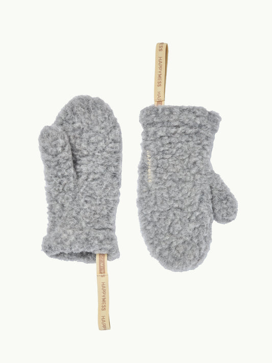 wełniane rękawiczki merino z gumką wool mittens dziecięce szare stone grey