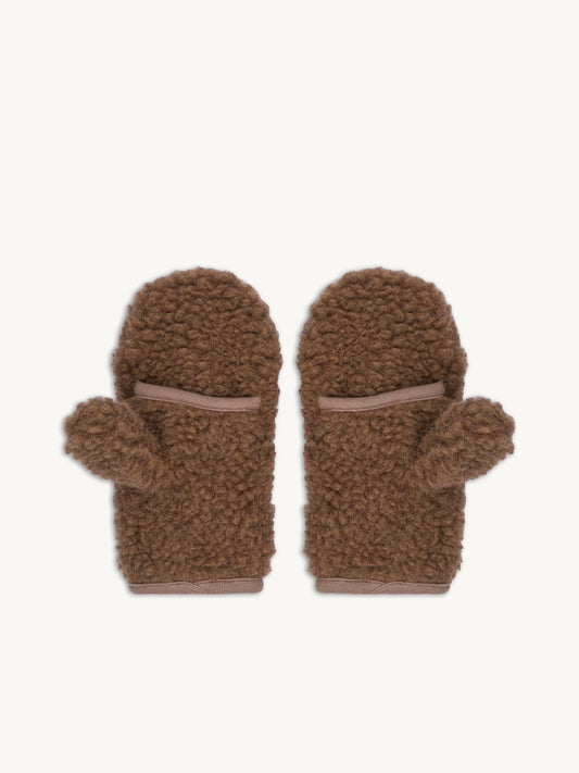 wełniane rękawiczki merino z klapką brązowe teddy brown adults wool mittens wnętrze detal