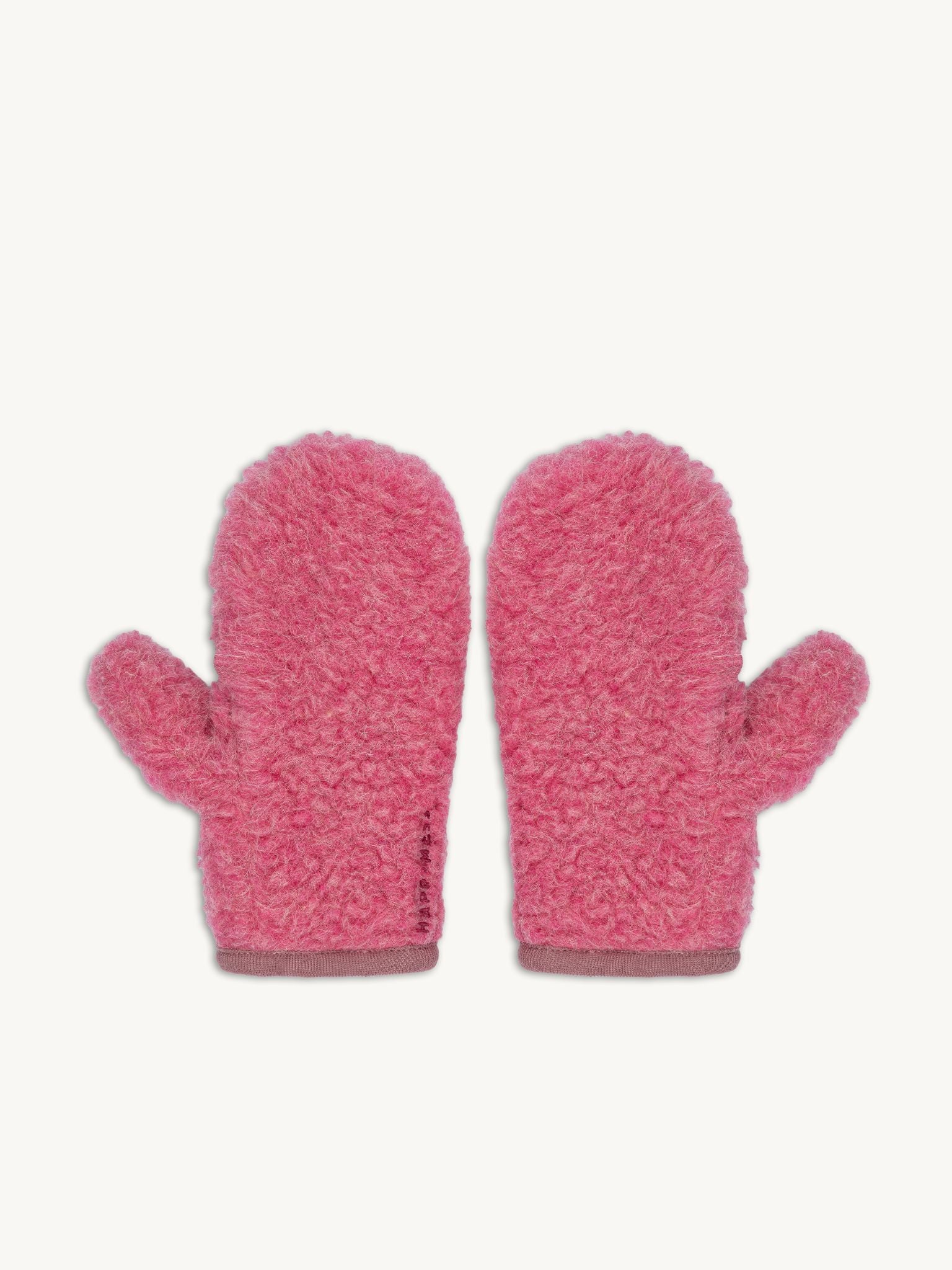 wełniane rękawiczki z klapką merino adults dusty pink różowe haft wool mittens